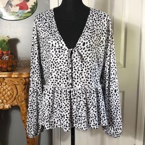 Altar’d State Leopard Print Black and White Peplum Top Size L